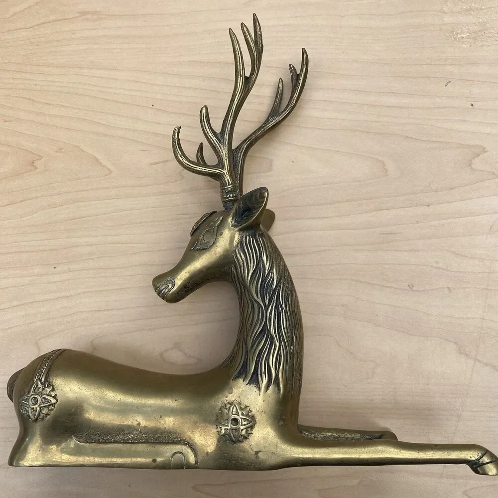 Vintage Solid Brass Metal Decorative Sarreid Deer Animal Statue Artwork Art
